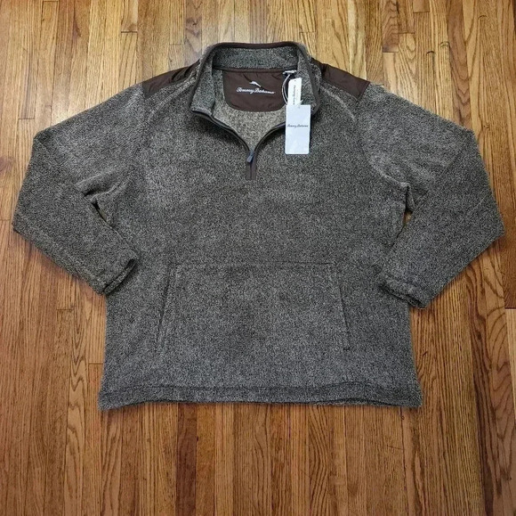 Tommy Bahama Mens Fleece 1/4 Zip Size XXL Cascade Cozy Espresso NEW - Picture 1 of 9